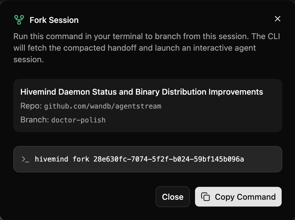 Fork session dialog